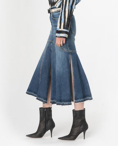  PINKO - Chân váy denim midi xếp li xẻ tà Ghirla 