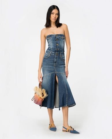  PINKO - Đầm denim dạng ống phối nút dáng xếp li Coghinas 