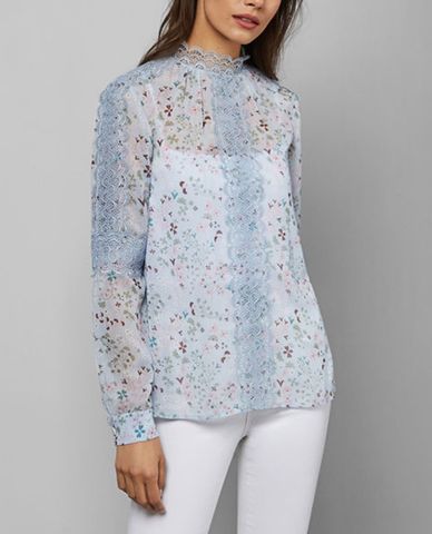  TED BAKER - Áo kiểu nữ cổ cao Blue Hazel Javiera 