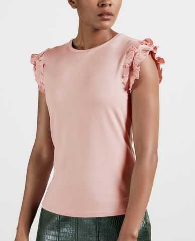  TED BAKER - Áo thun nữ tay ngắn phối bèo Liniea 