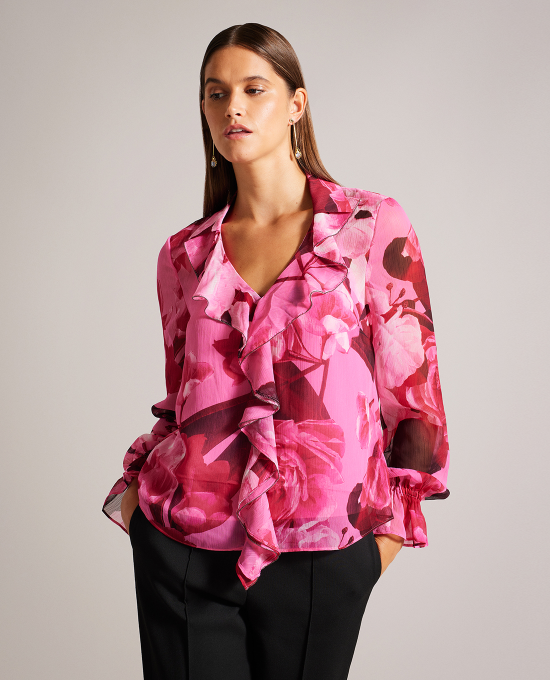 TED BAKER - Áo kiểu nữ cổ V tay dài cách điệu Luuciie