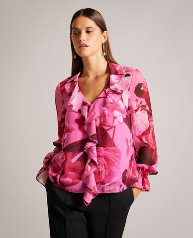  TED BAKER - Áo kiểu nữ cổ V tay dài cách điệu Luuciie 