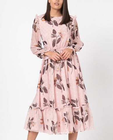  TED BAKER - Đầm midi tay dài họa tiết hoa Elektra 