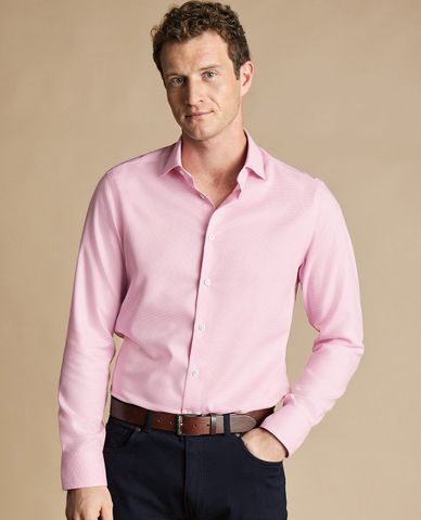  CHARLES TYRWHITT - Áo sơ mi nam cổ bẻ tay dài Stretch Texture Oval 
