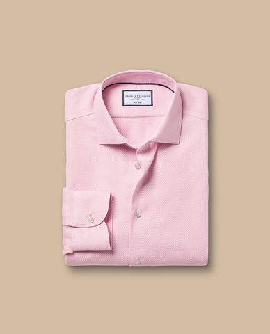  CHARLES TYRWHITT - Áo sơ mi nam cổ bẻ tay dài Stretch Texture Oval 
