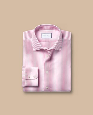  CHARLES TYRWHITT - Áo sơ mi nam cổ bẻ tay dài Oxford Butcher Stripe 