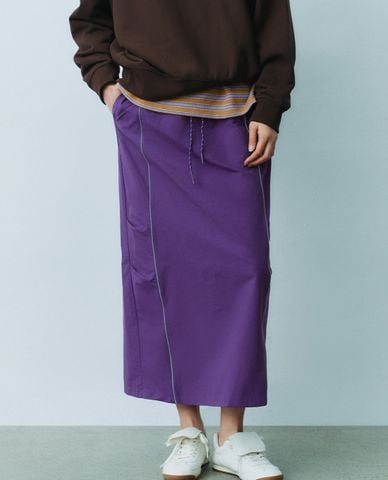  URBAN REVIVO - Chân váy phom suông midi phối dây rút 