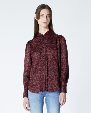  THE KOOPLES - Áo sơ mi nữ cổ bẻ Burgundy With Leopard Motif 