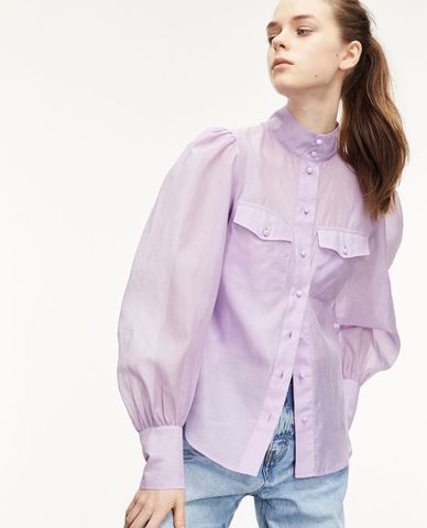  THE KOOPLES - Áo sơ mi nữ cổ cao tay dài Classic Purple 