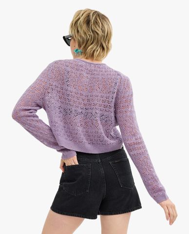  COACH - Áo khoác cardigan nữ cổ tròn tay dài phối ren Lace 