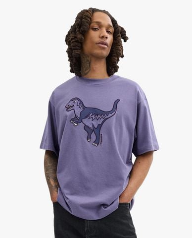  COACH - Áo thun nam cổ tròn tay ngắn phối hình khủng long T-Rex 