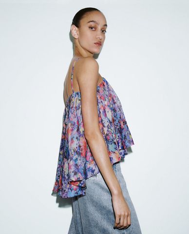  URBAN REVIVO - Áo hai dây nữ cổ vuông Floral 