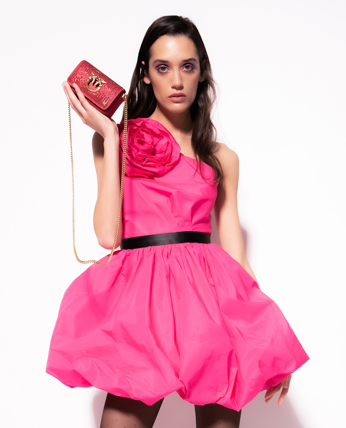 PINKO - Đầm mini lệch vai phom xòe Cefalonia