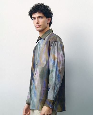  URBAN REVIVO - Áo sơ mi nam cổ bẻ tay dài Printed Loose 