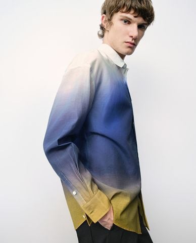  URBAN REVIVO - Áo sơ mi nam cổ bẻ tay dài Gradient Button Up Loose 