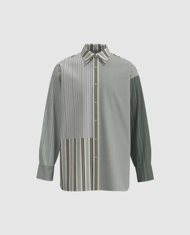  URBAN REVIVO - Áo sơ mi nam cổ bẻ tay dài Striped 