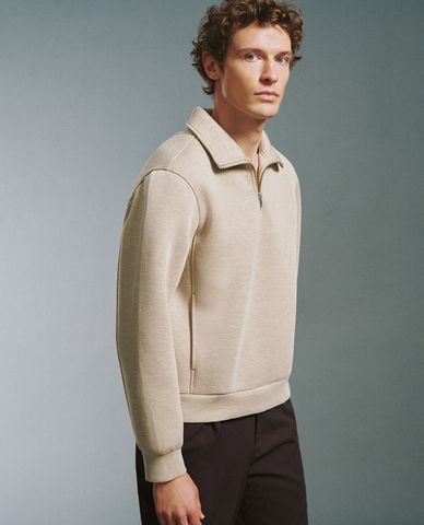  URBAN REVIVO - Áo sweatshirt nam cổ bẻ tay dài Zip Half Placket Straight 