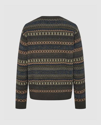  URBAN REVIVO - Áo dệt kim nam cổ tròn tay dài phối hoạ tiết thời trang 