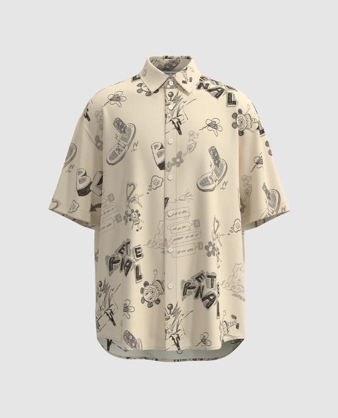 URBAN REVIVO - Áo sơ mi nam cổ bẻ tay ngắn in họa tiết