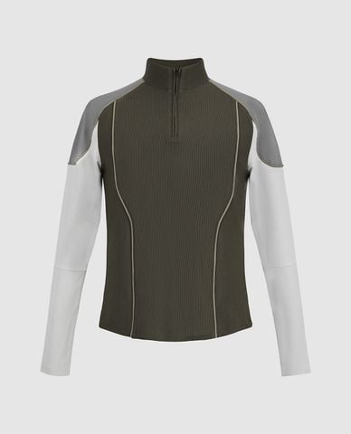  URBAN REVIVO - Áo thun nam cổ cao tay dài Zip Half Placket 