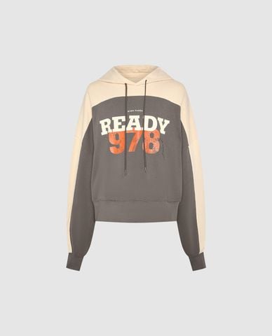  URBAN REVIVO - Áo hoodie nam tay dài phối mũ trùm 