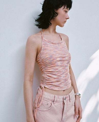  URBAN REVIVO - Áo kiểu nữ buộc dây cổ yếm 