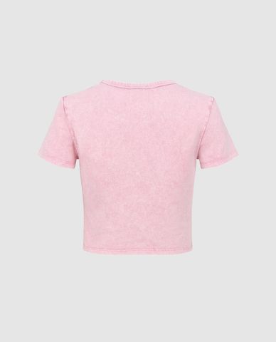  URBAN REVIVO - Áo croptop nữ tay ngắn in hoạ tiết 