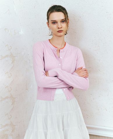  URBAN REVIVO - Áo khoác cardigan nữ cổ tròn tay dài trẻ trung 