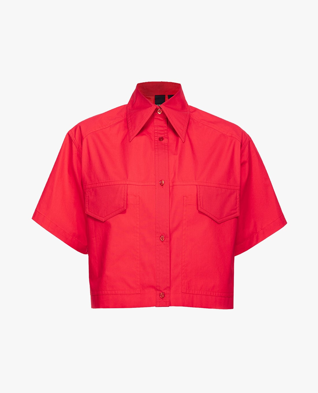 PINKO - Áo croptop sơ mi cổ bẻ tay ngắn phối túi Castallia