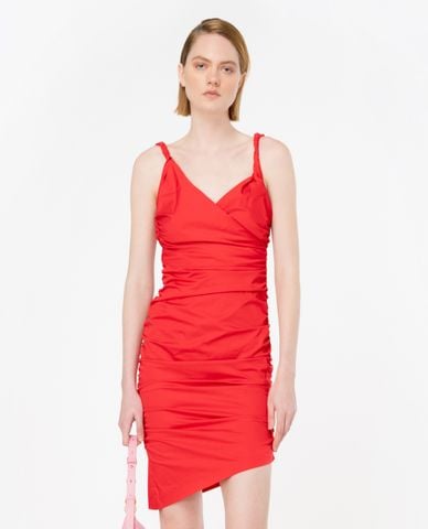  PINKO - Đầm hai dây cổ V phối bèo nhún vạt xéo Afrodite 