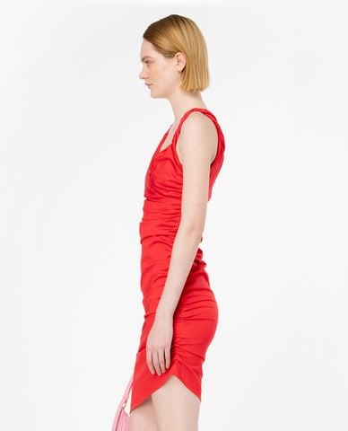  PINKO - Đầm hai dây cổ V phối bèo nhún vạt xéo Afrodite 