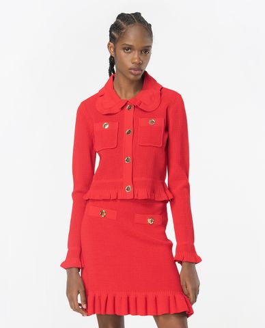  PINKO - Áo khoác dệt kim cổ bẻ tay dài phối nút Olivagno 