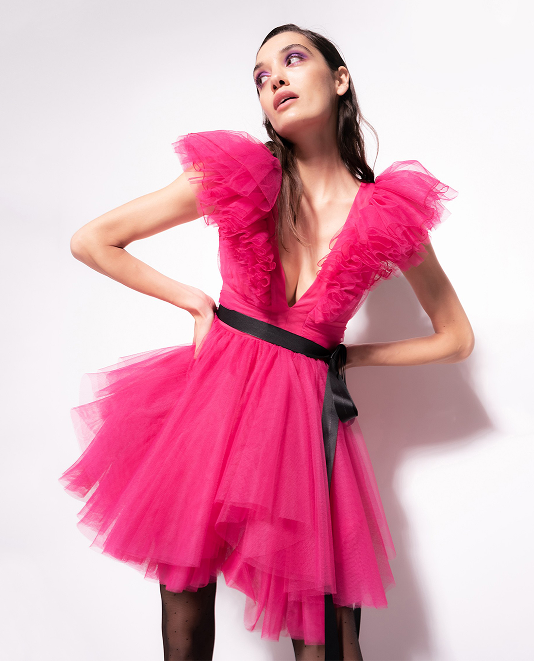 PINKO - Đầm mini cổ V tay ngắn Filippine