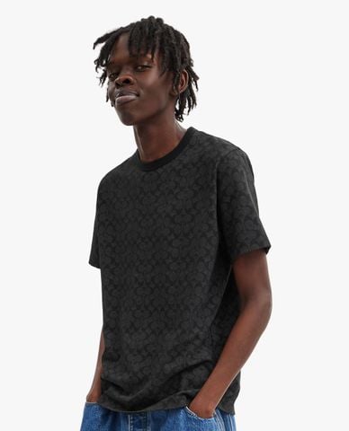  COACH - Áo thun nam cổ tròn tay ngắn hoạ tiết monogram Signature 