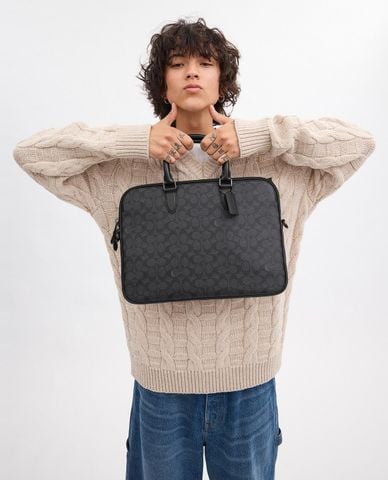  COACH - Cặp xách nam phom chữ nhật Gotham Slim In Signature Canvas 