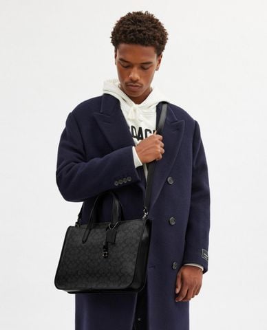  COACH - Túi xách nam chữ nhật Isaac In Signature Canvas 