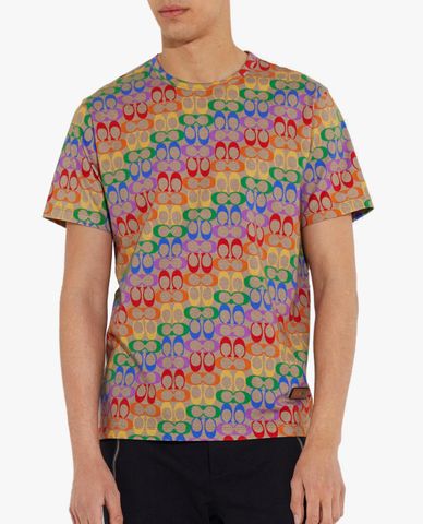  COACH - Áo thun nam cổ tròn ngắn tay Rainbow Signature 