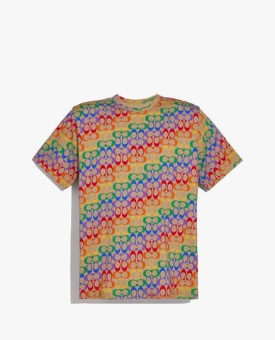  COACH - Áo thun nam cổ tròn ngắn tay Rainbow Signature 