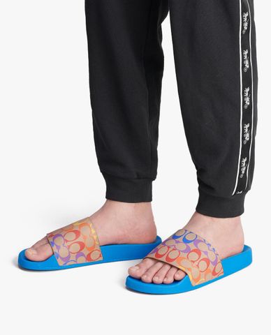  COACH - Dép nam quai ngang bản rộng Rainbow Signature Canvas 