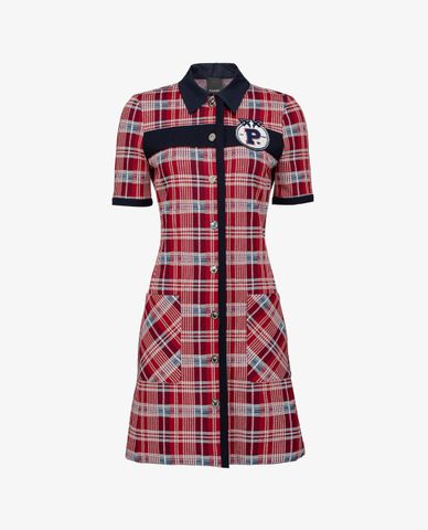  PINKO - Đầm mini ngắn tay họa tiết sọc caro thời trang 