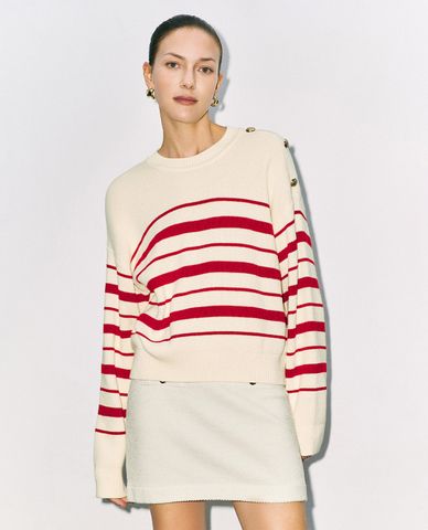  URBAN REVIVO - Áo dệt kim nữ cổ tròn tay dài Striped 