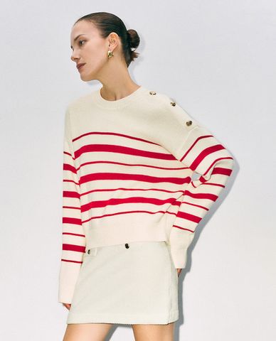  URBAN REVIVO - Áo dệt kim nữ cổ tròn tay dài Striped 