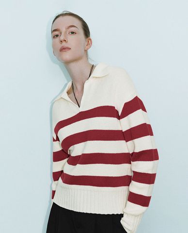  URBAN REVIVO - Áo sweatshirt nữ cổ bẻ tay dài 