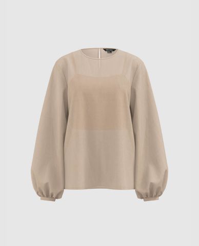  URBAN REVIVO - Áo kiểu nữ cổ tròn tay dài thanh lịch 