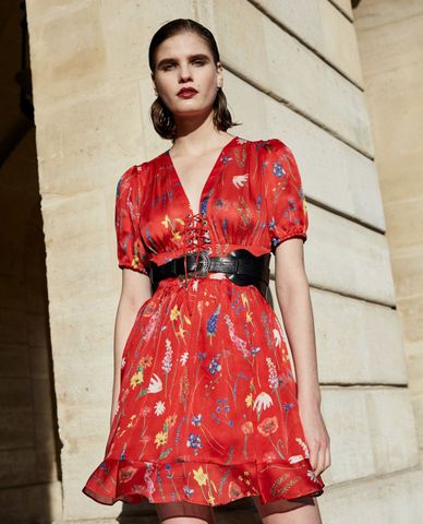  THE KOOPLES - Đầm mini tay ngắn cổ V Floral Print 