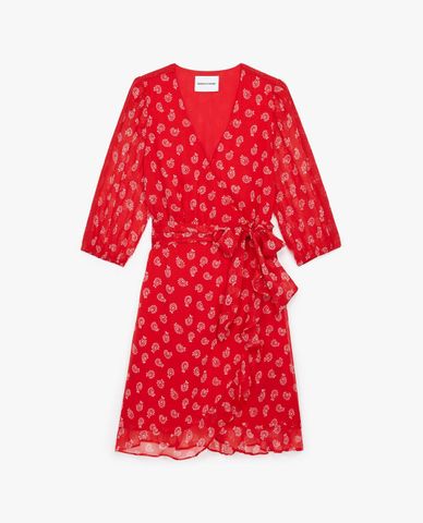  THE KOOPLES - Đầm mini cổ V cột eo Printed Light 