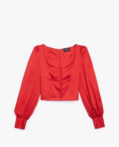  THE KOOPLES - Áo croptop nữ tay dài Red Bustier 