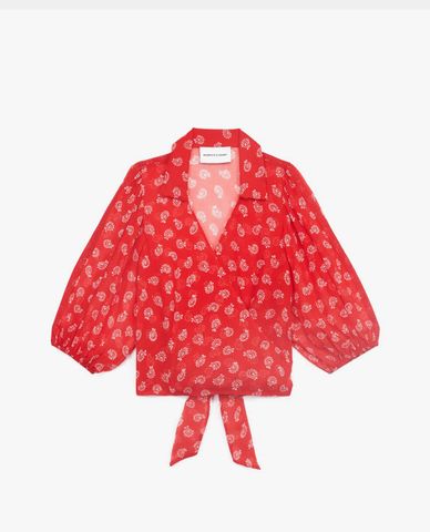  THE KOOPLES - Áo kiểu nữ cổ bẻ dáng quấn Red Wrap 