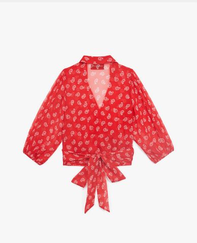  THE KOOPLES - Áo kiểu nữ cổ bẻ dáng quấn Red Wrap 