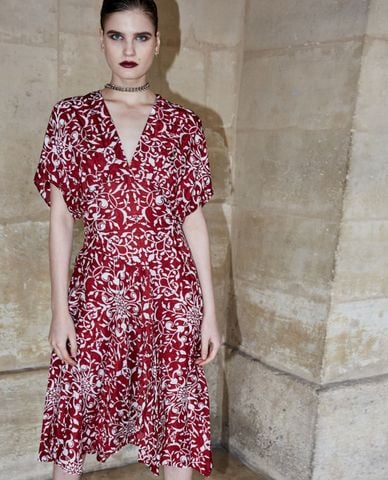  THE KOOPLES - Đầm midi ngắn tay cổ V Floaty 